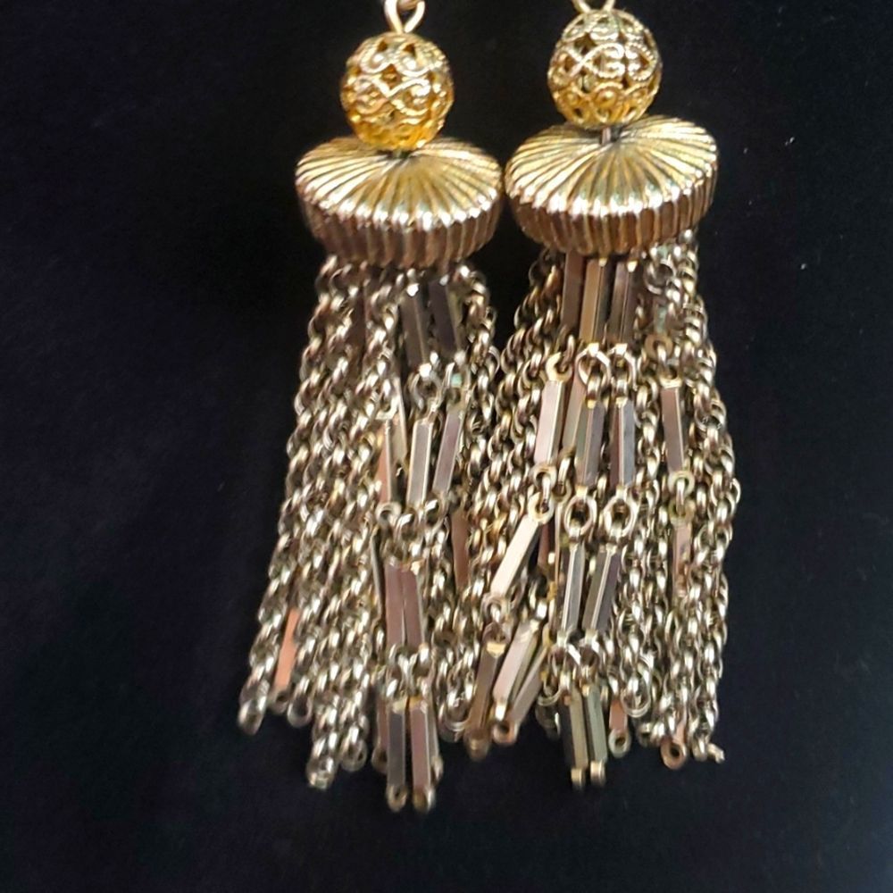 Vendome Vintage Signed Gold Tone Lariat Tassel Heavy Rope Chain Necklace - Picture 2 of 9